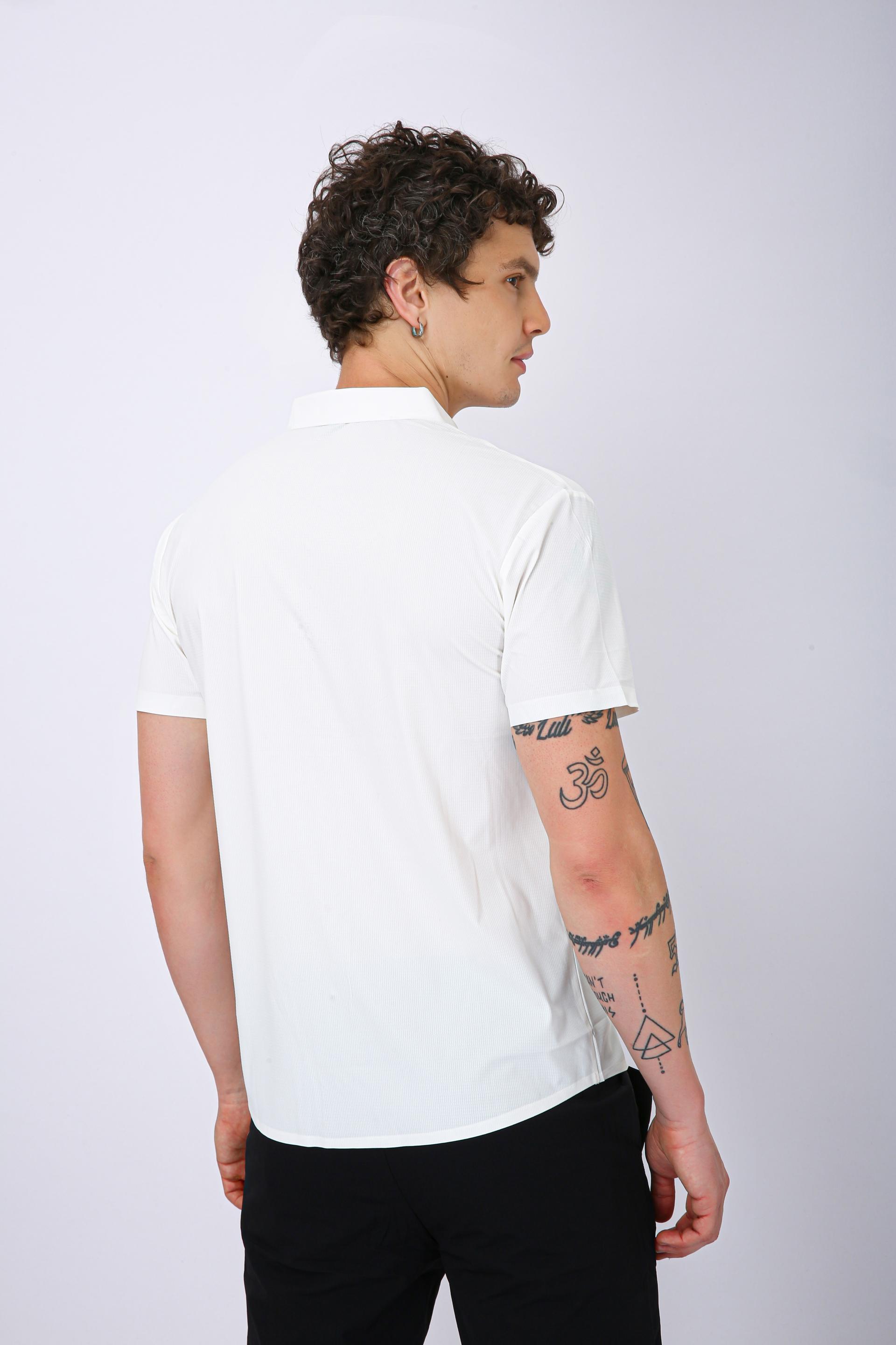 Men's Premium Solid Textured Casual Half Sleeve Shirt - White