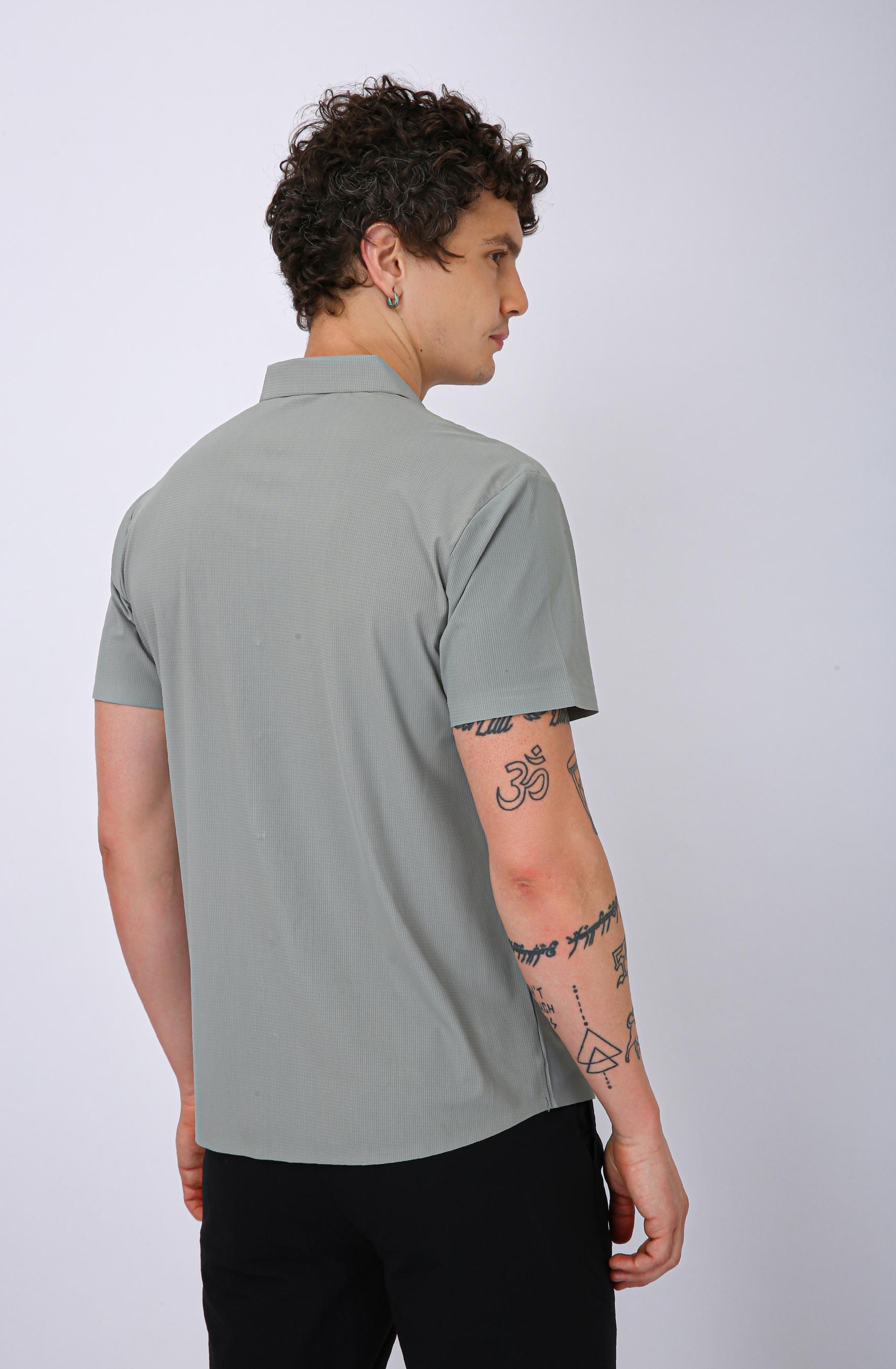 Men's Premium Solid Textured Casual Half Sleeve Shirt - Light Blue