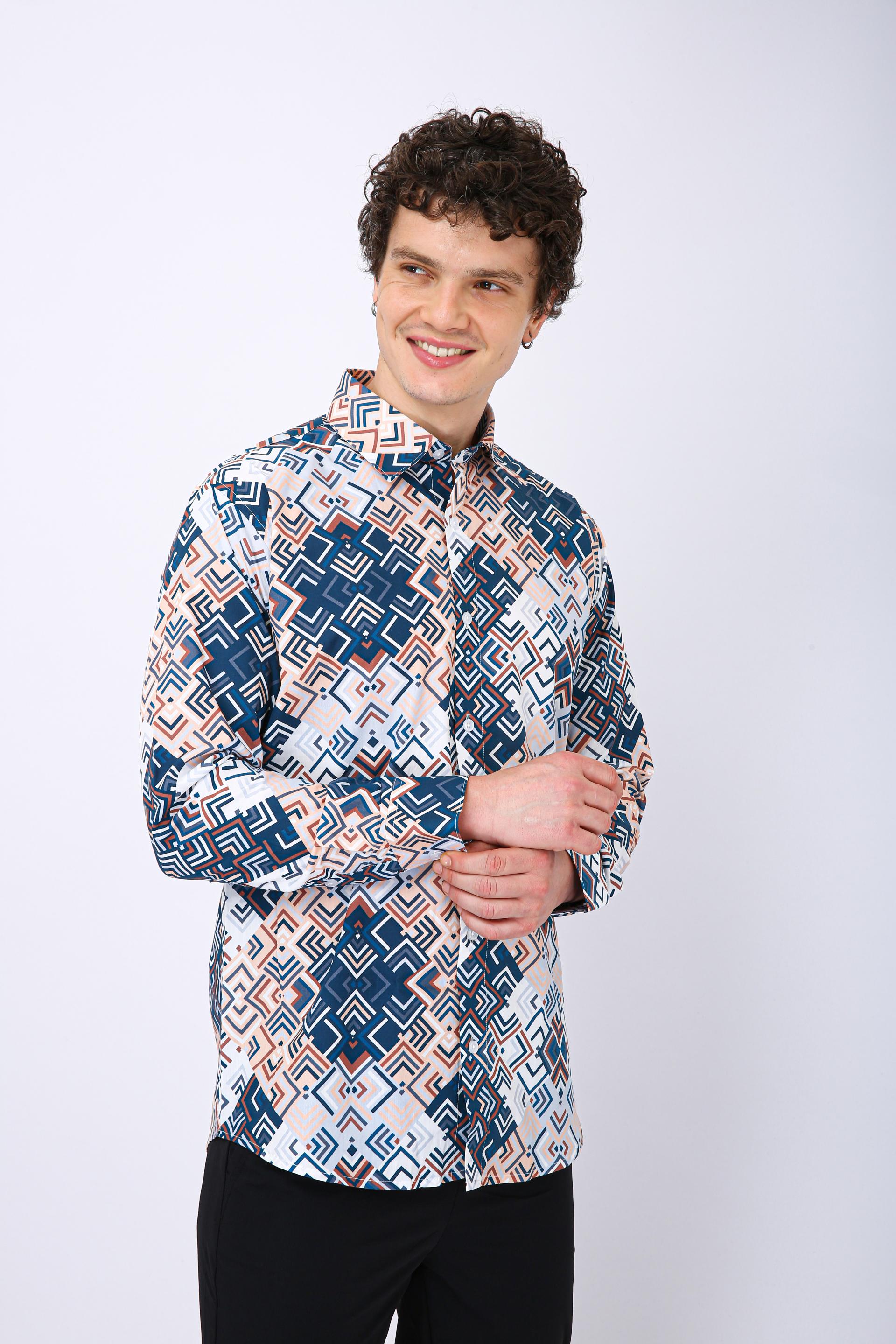 Premium Geometric Printed Casual Shirt - Geomatric Illution Print