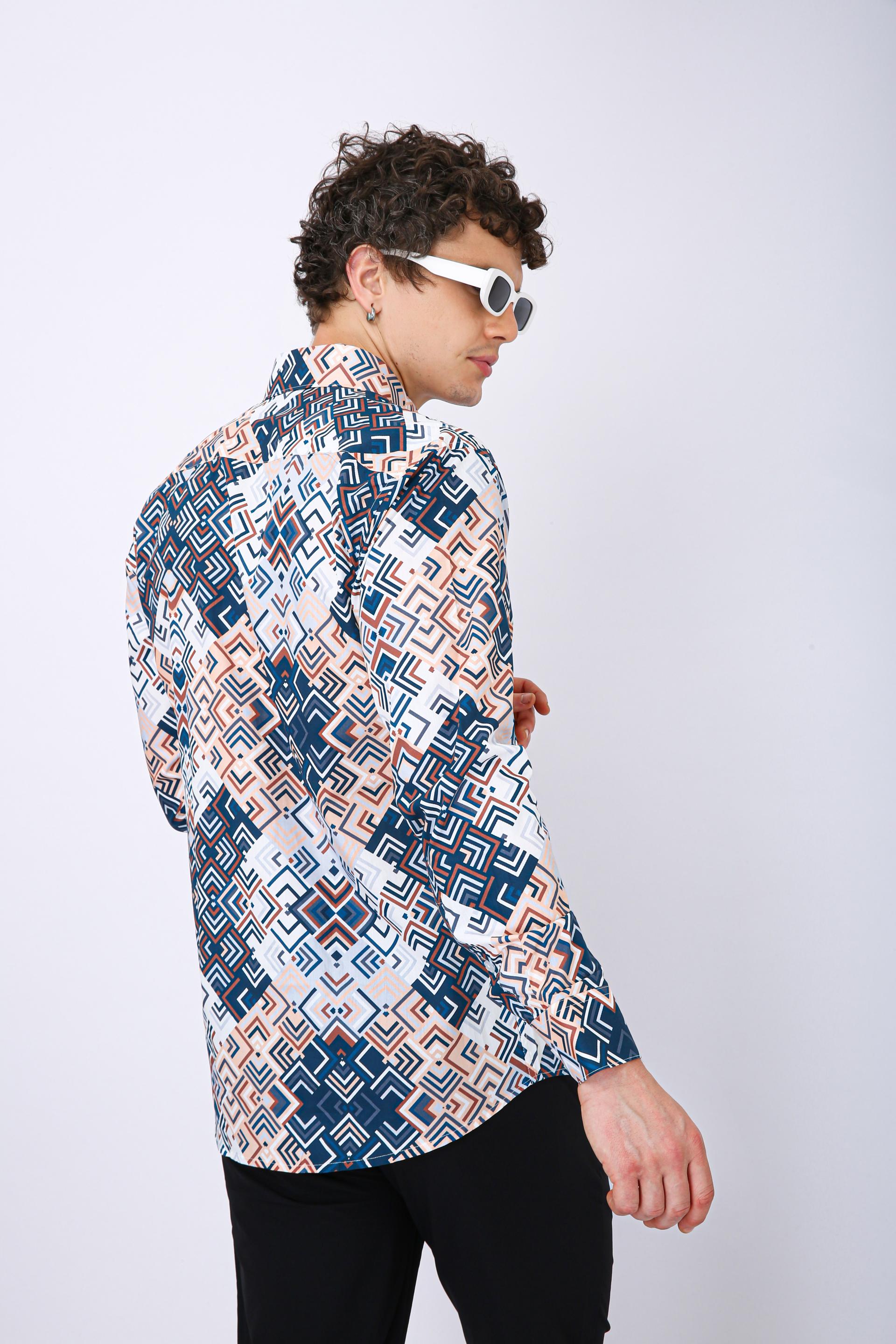 Premium Geometric Printed Casual Shirt - Geomatric Illution Print