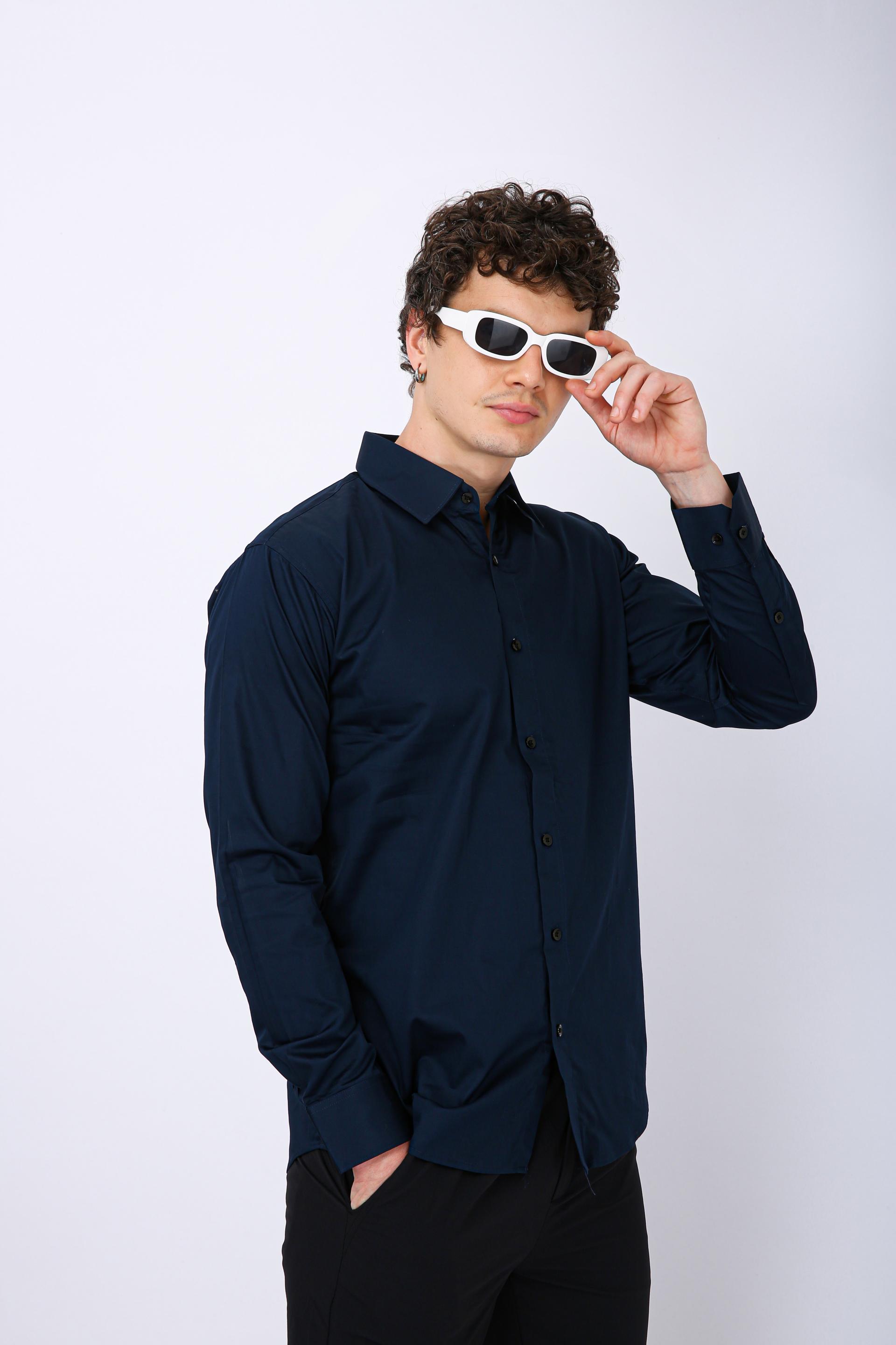 Men's Premium Solid Formal Shirt - Nevy Blue