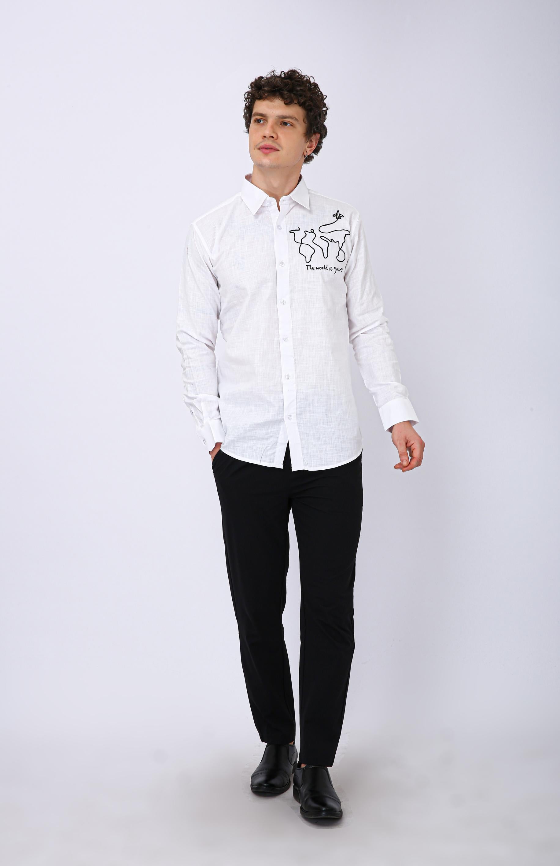 Mooniman Men's Premium Embroidered Formal Shirt - White