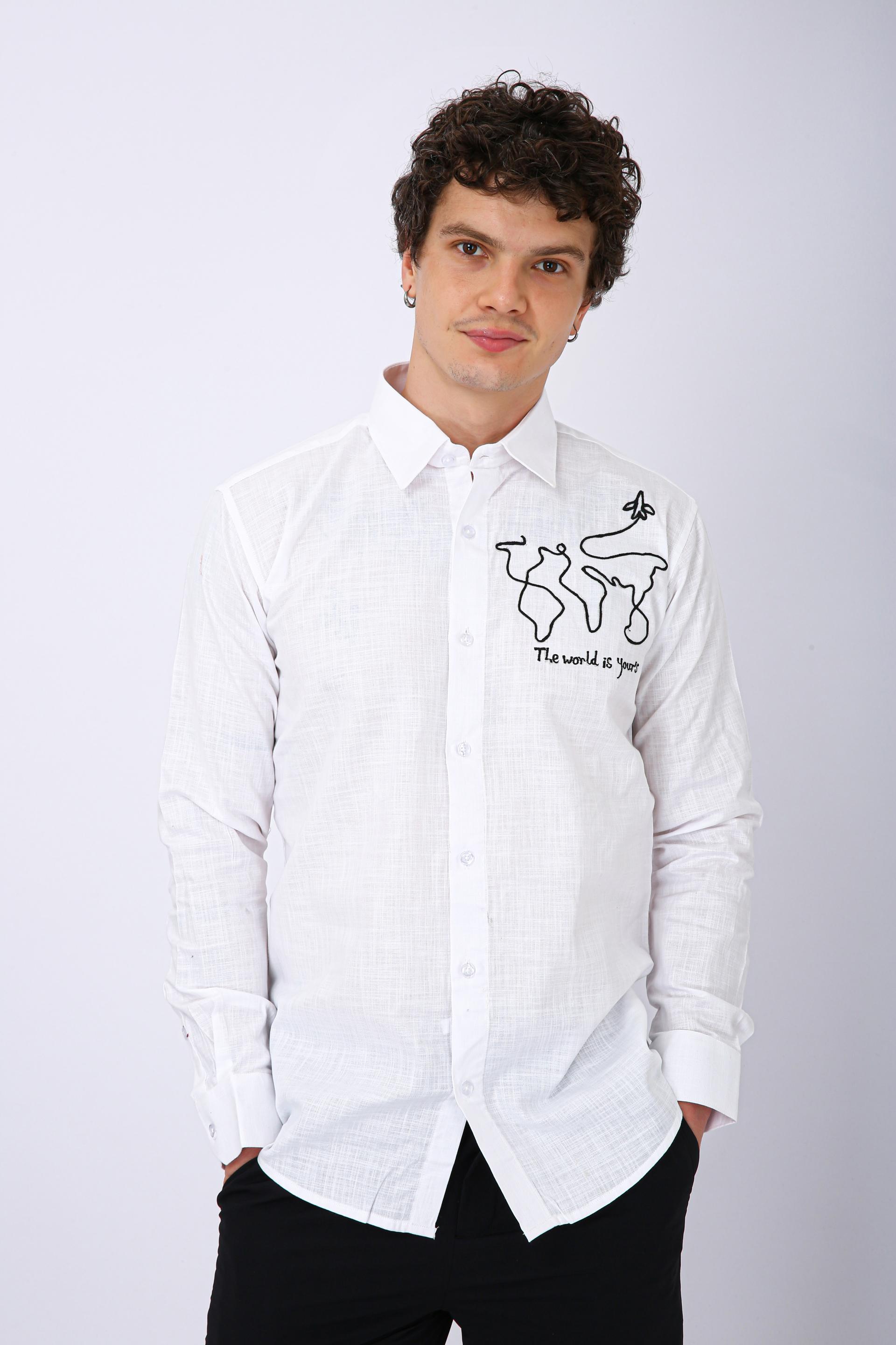 Mooniman Men's Premium Embroidered Formal Shirt - White
