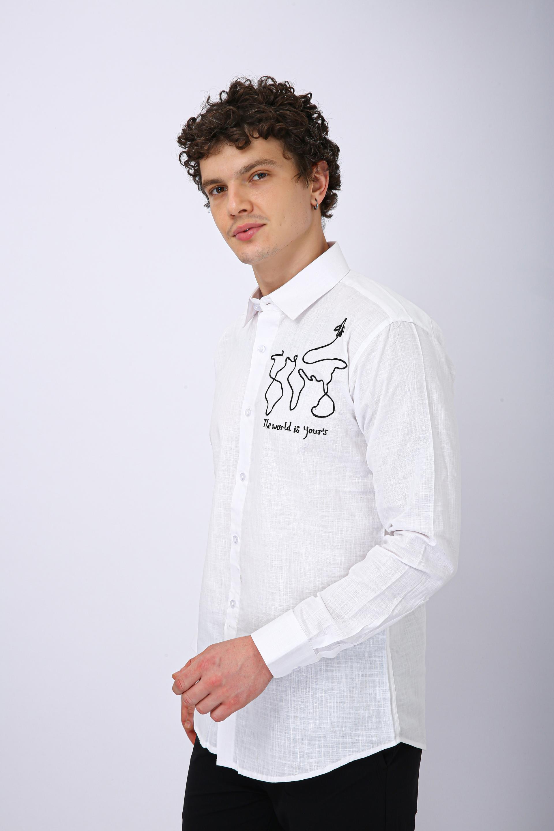 Mooniman Men's Premium Embroidered Formal Shirt - White