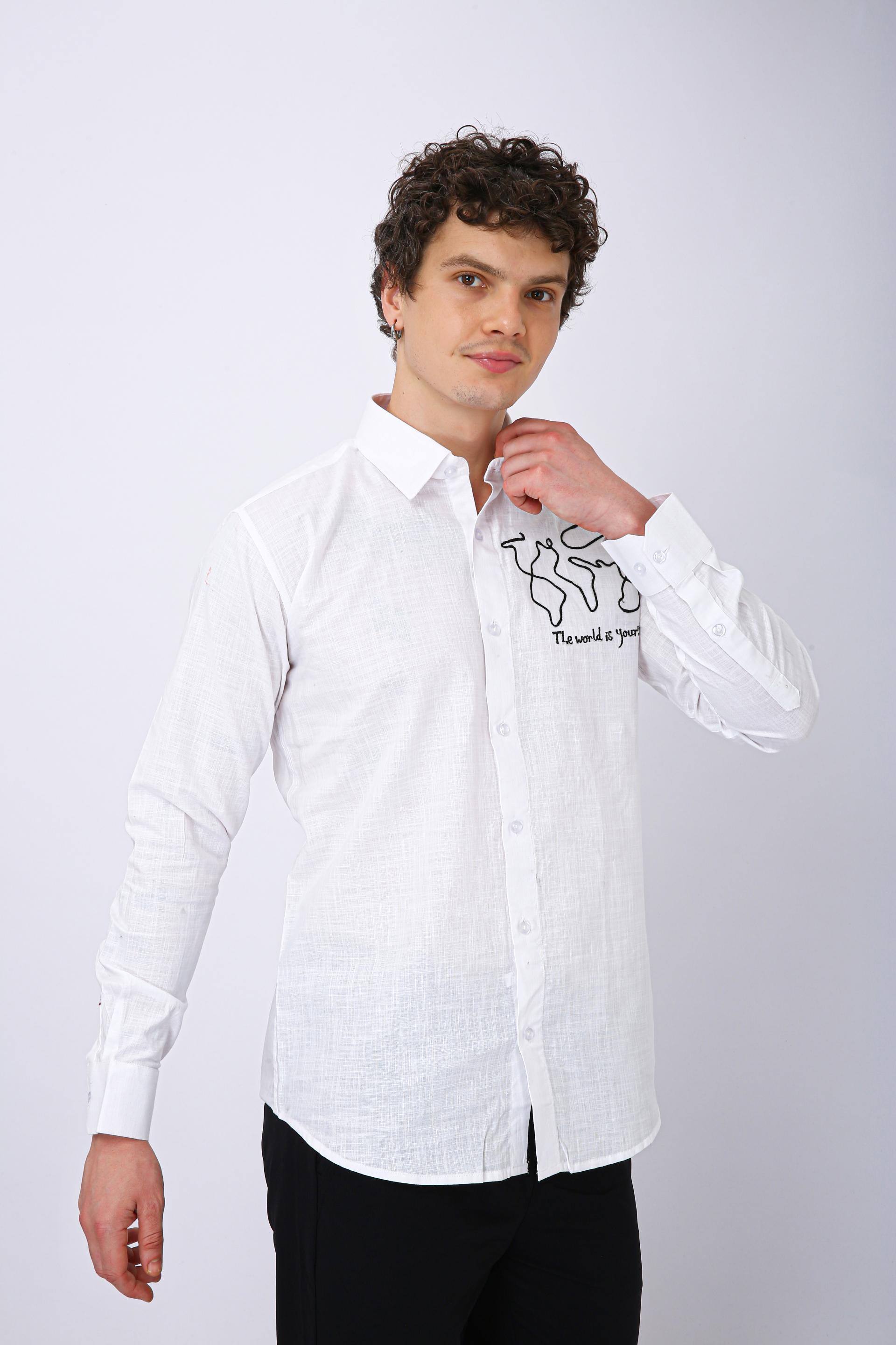 Mooniman Men's Premium Embroidered Formal Shirt - White