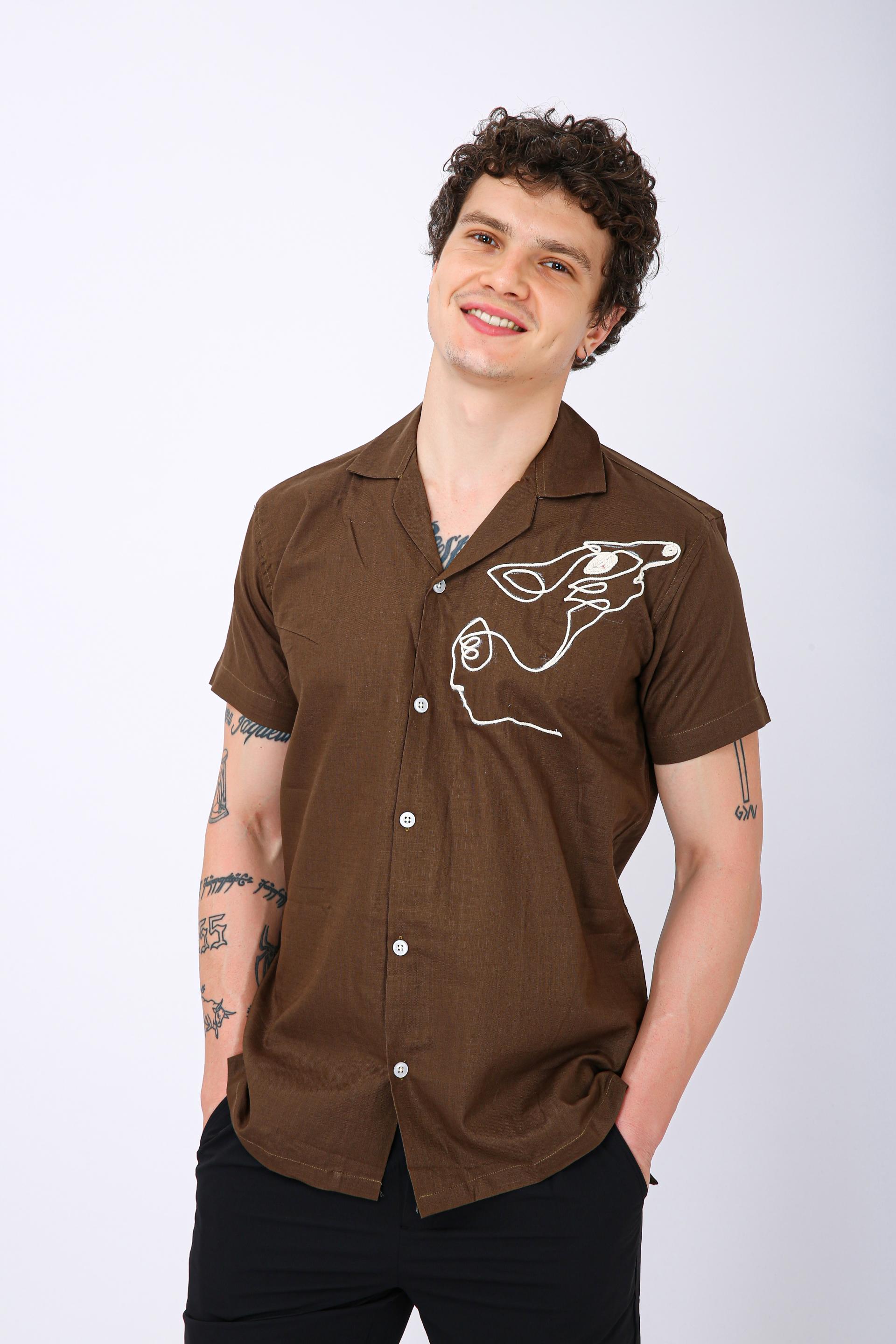 Mooniman Men's Premium Embroidered Formal Shirt - The Rich Coffee Brown Shade
