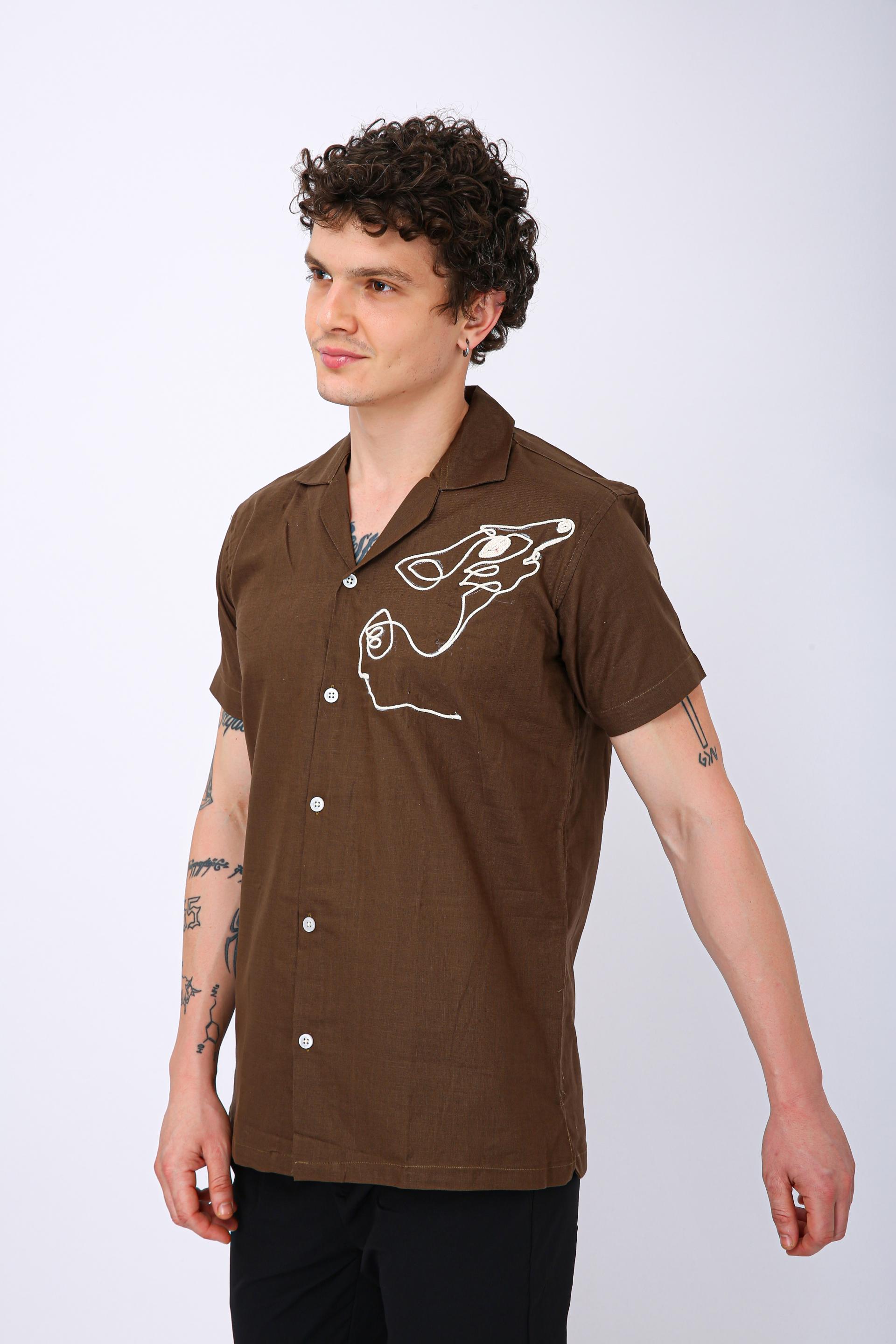 Mooniman Men's Premium Embroidered Formal Shirt - The Rich Coffee Brown Shade