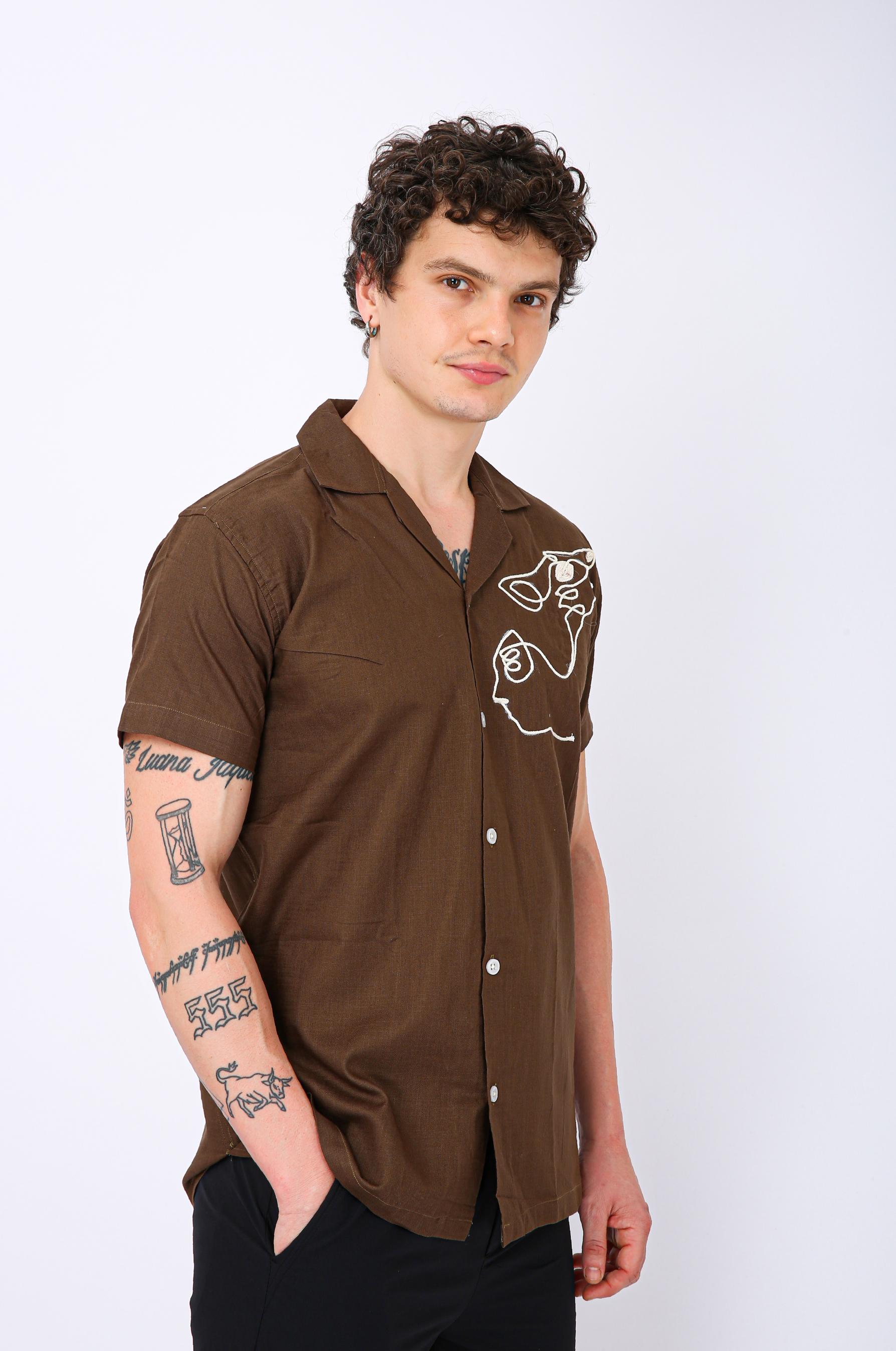 Mooniman Men's Premium Embroidered Formal Shirt - The Rich Coffee Brown Shade