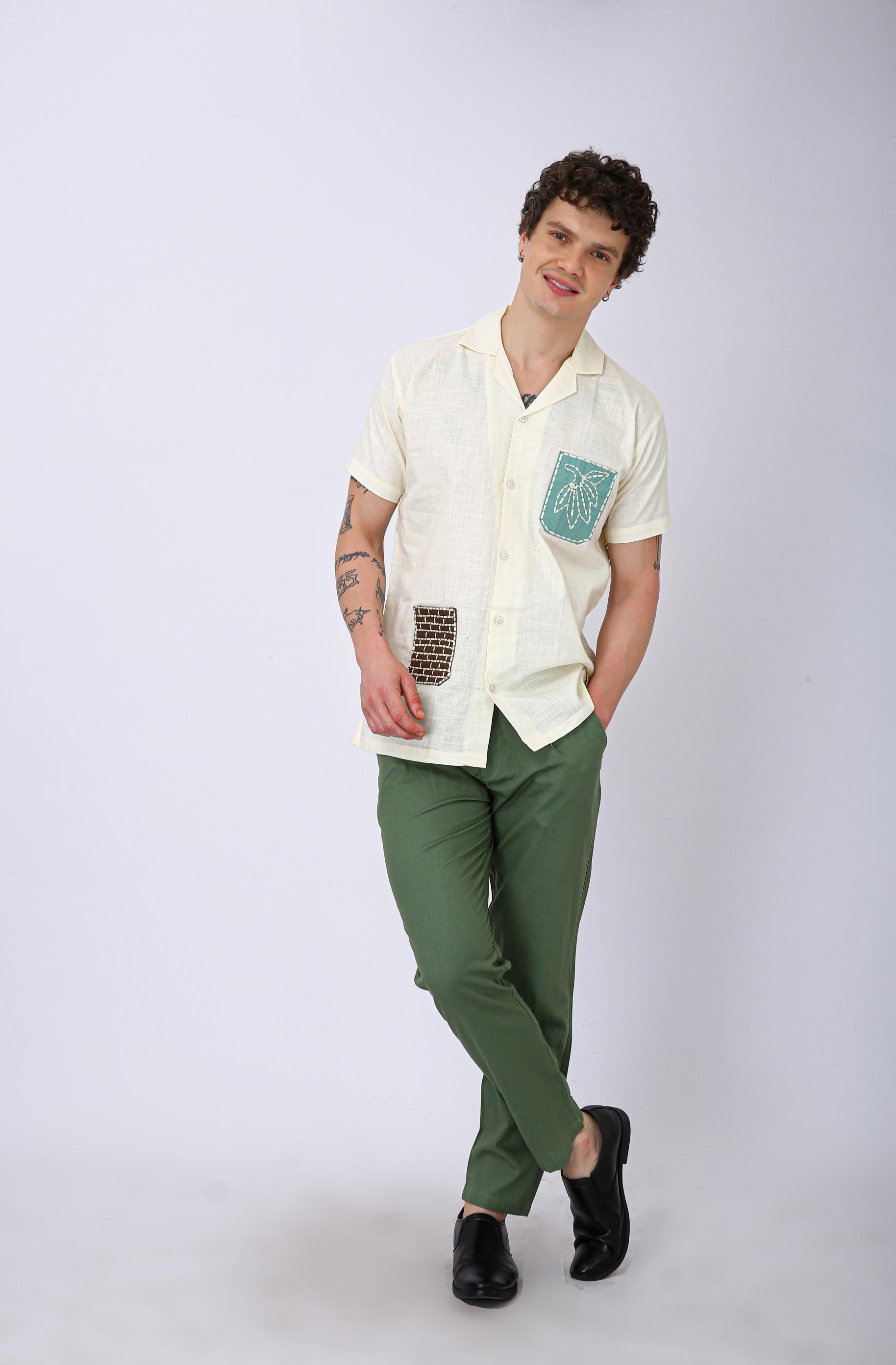 Mooniman Men's Premium Embroidered Formal Shirt - Off White