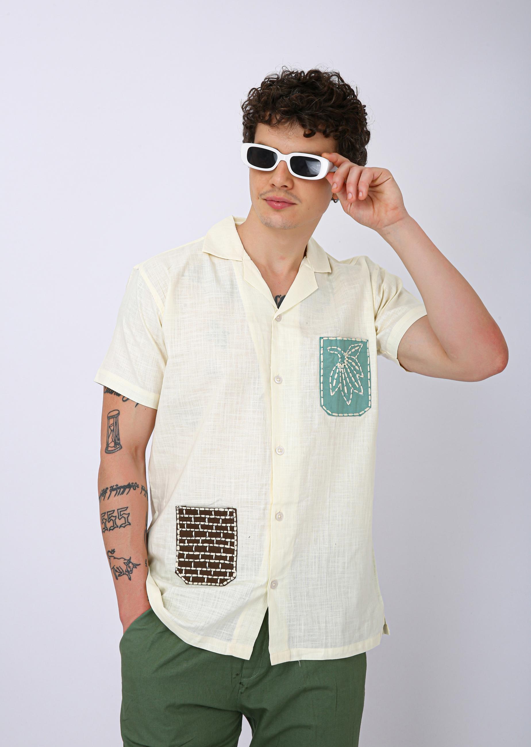 Mooniman Men's Premium Embroidered Formal Shirt - Off White
