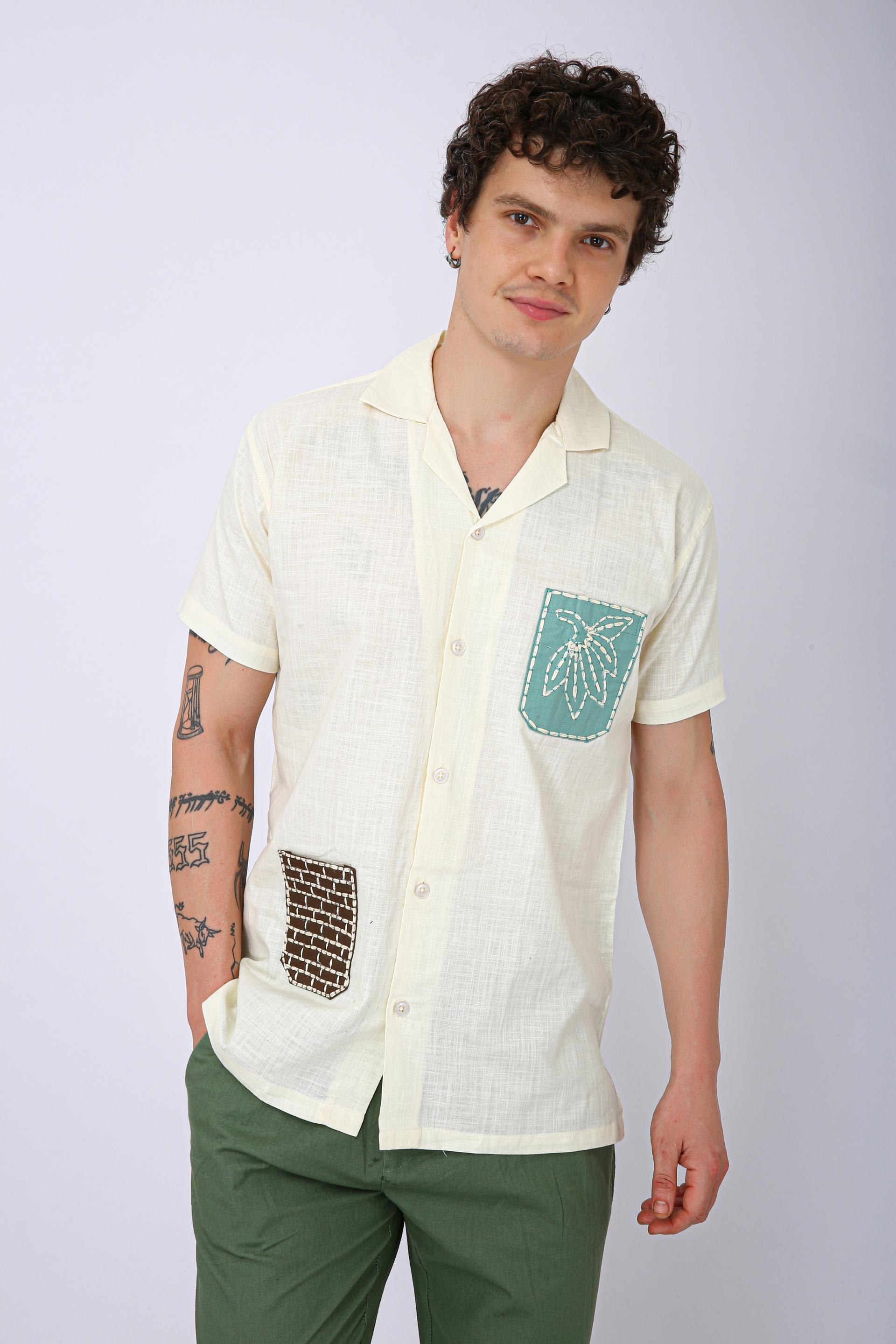 Mooniman Men's Premium Embroidered Formal Shirt - Off White