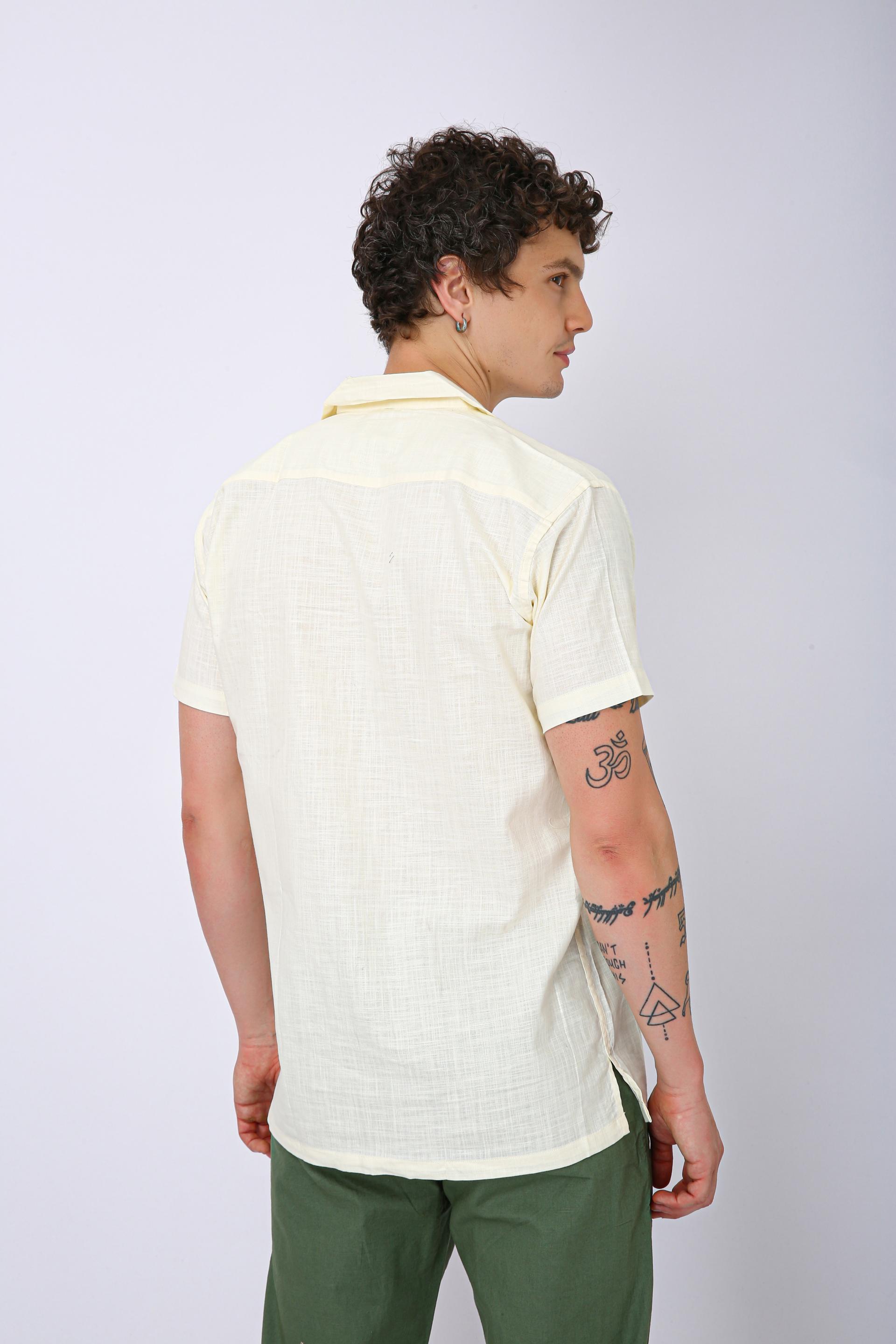 Mooniman Men's Premium Embroidered Formal Shirt - Off White