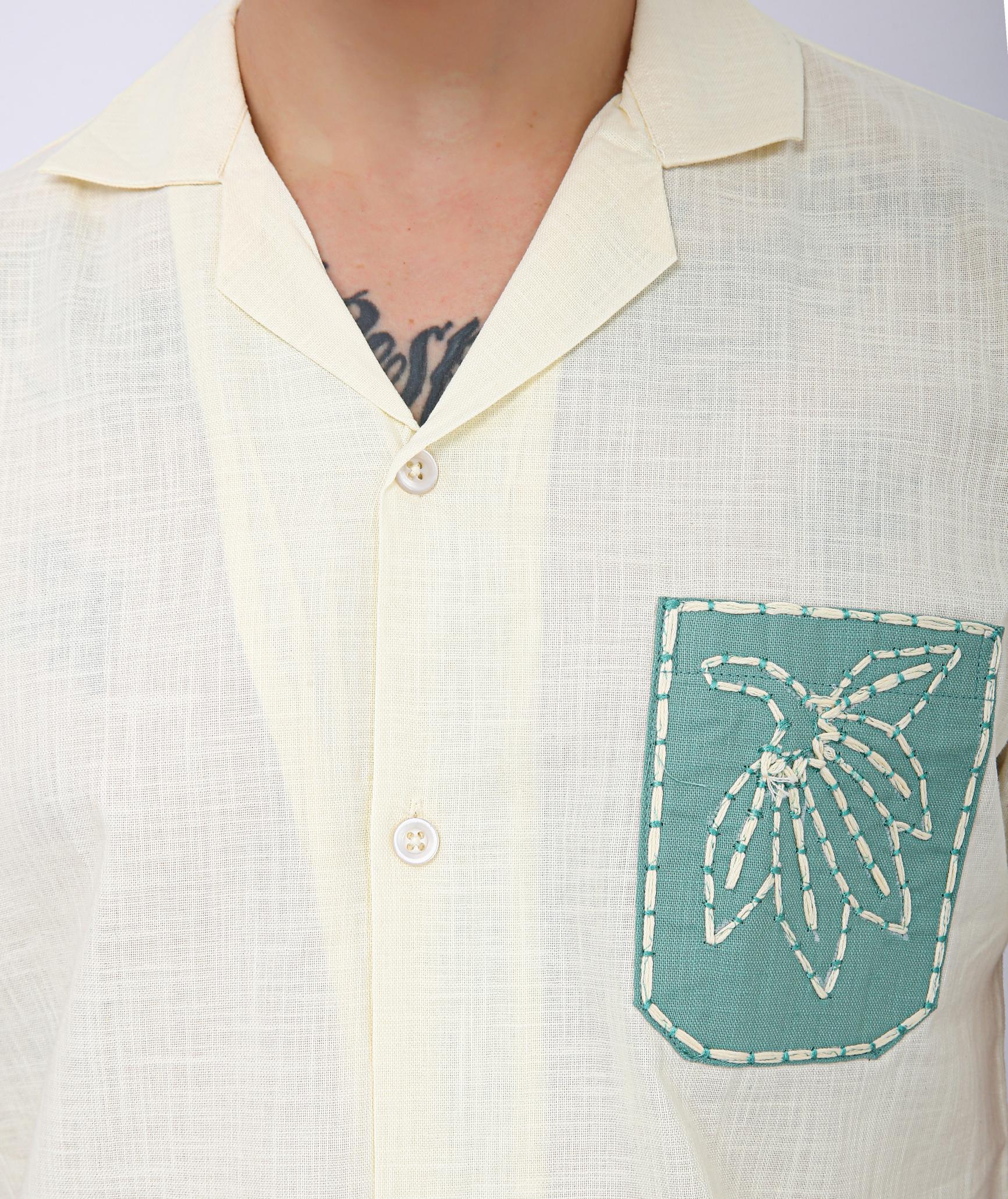 Mooniman Men's Premium Embroidered Formal Shirt - Off White