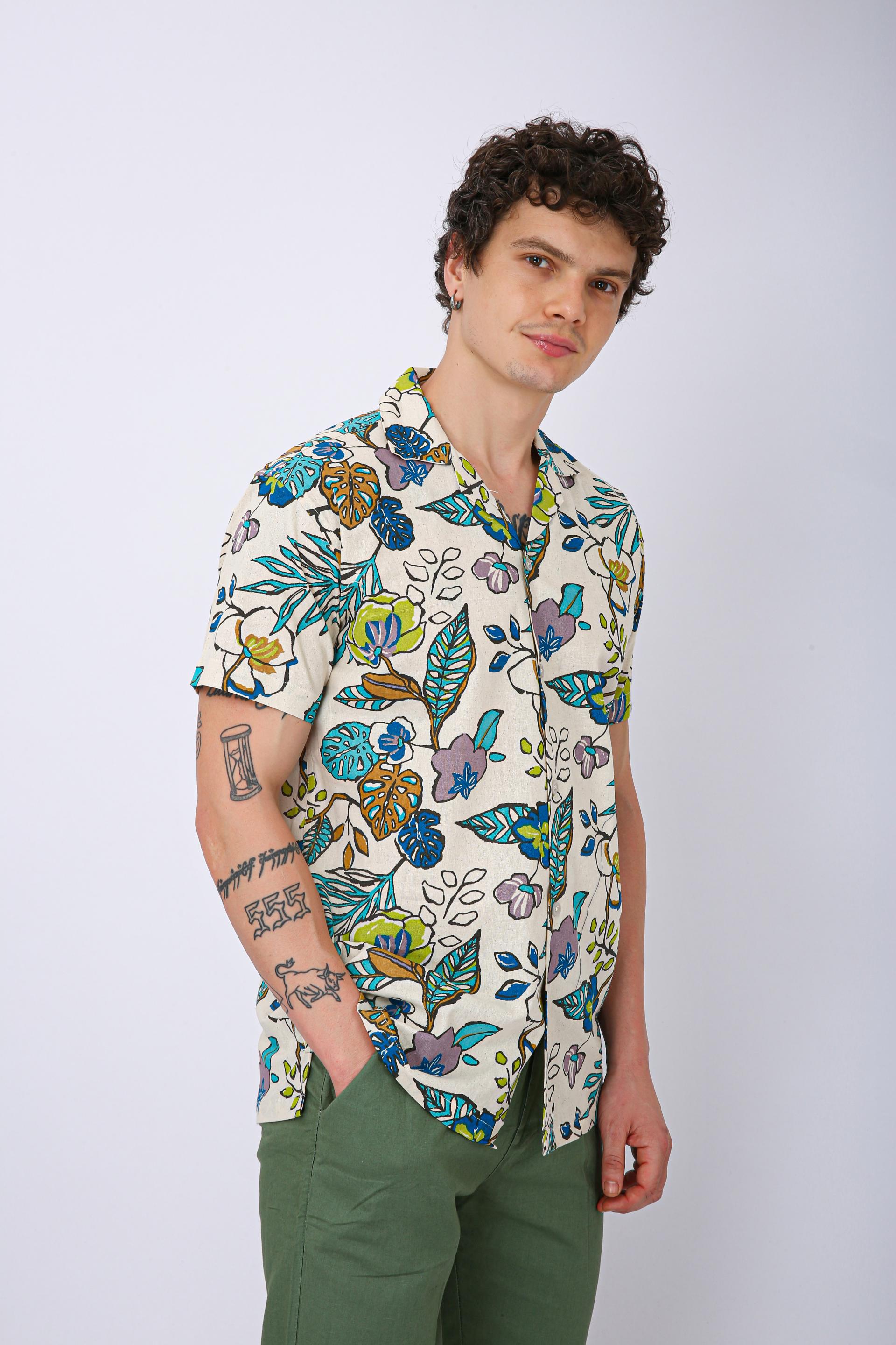 Premium Cuban Collar Patch Pocket Shirt - Light Purple