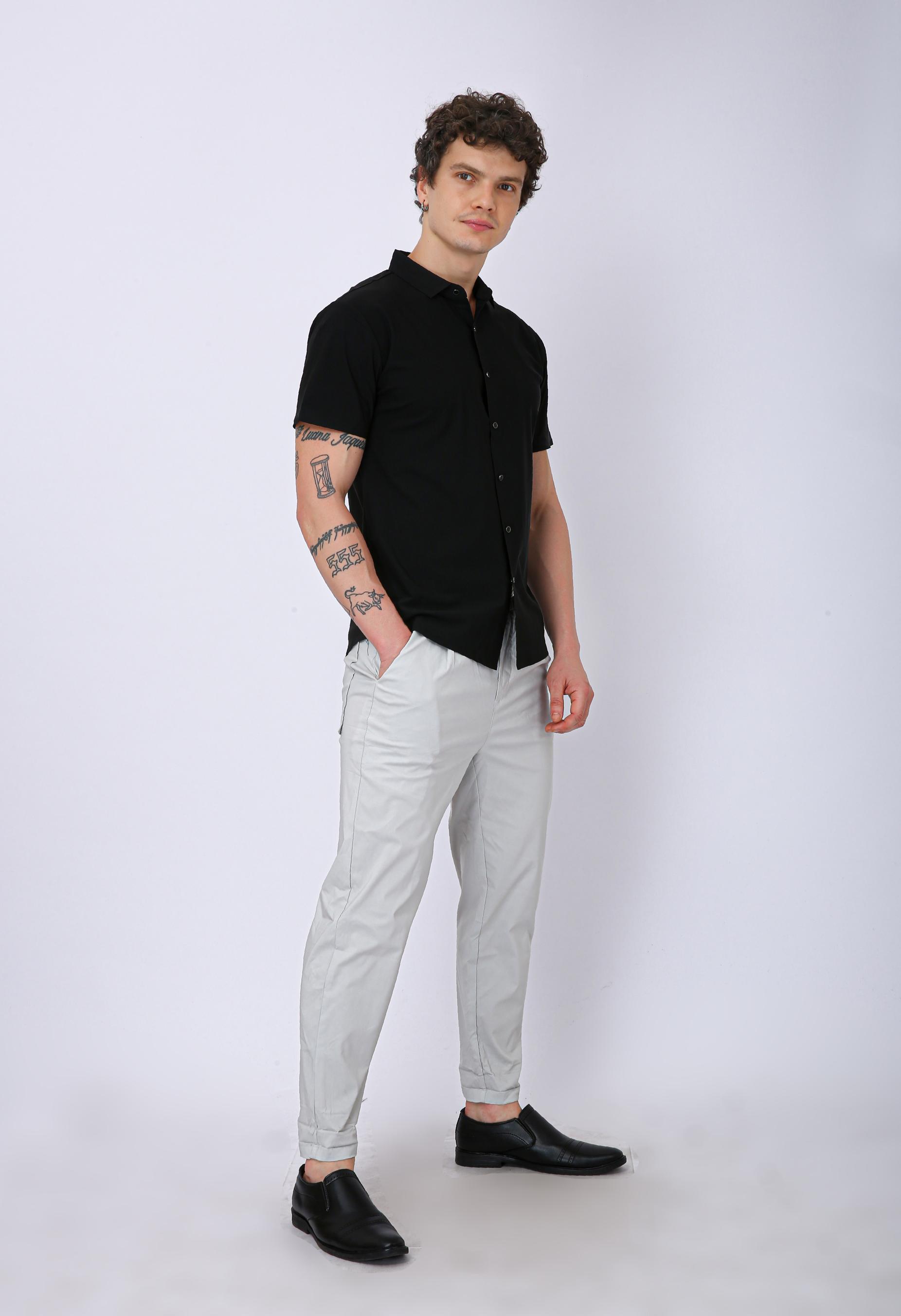 Men's Premium Solid Textured Casual Half Sleeve Shirt - Black