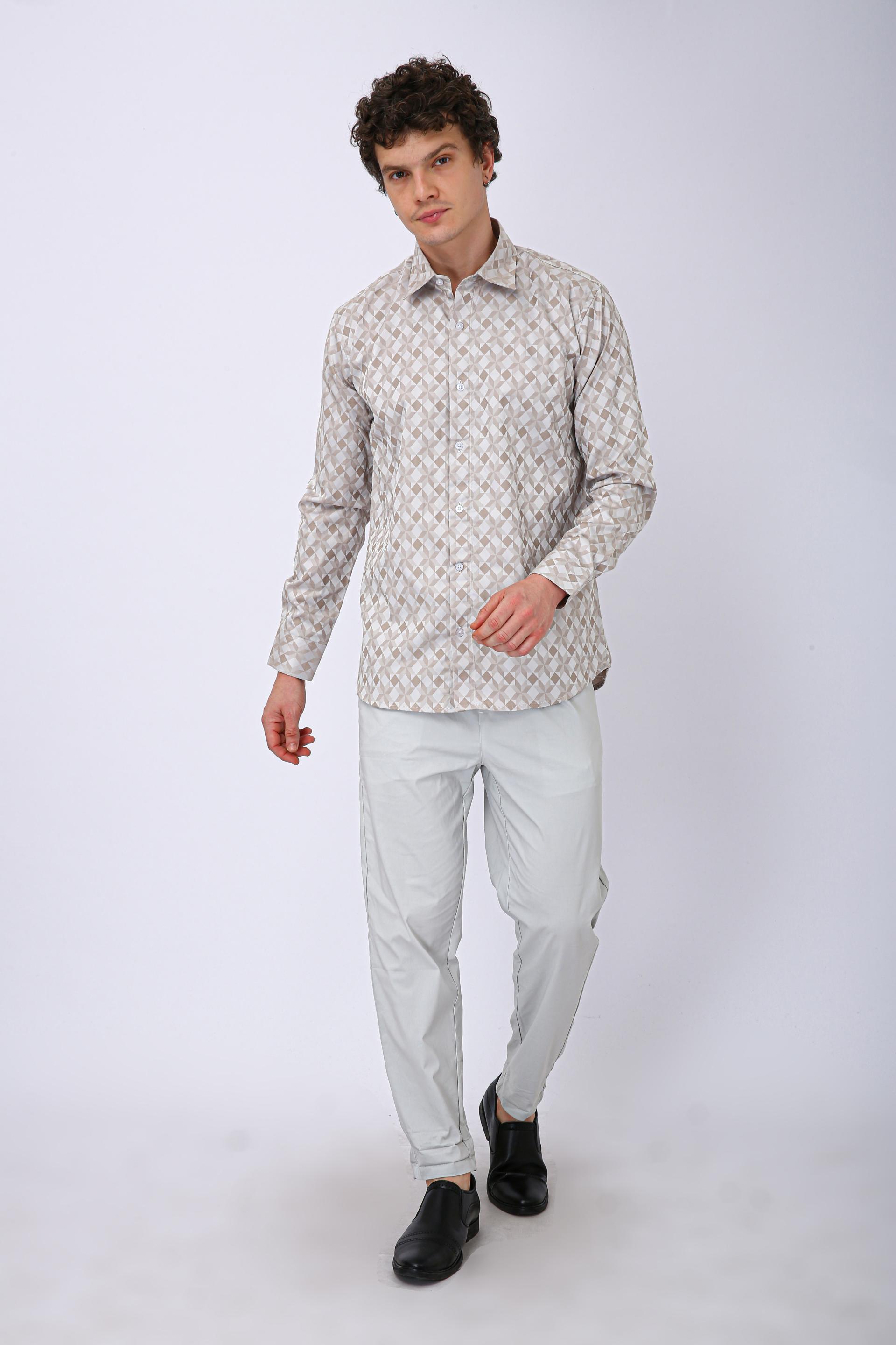 Premium Geometric Printed Casual Shirt - Ivory