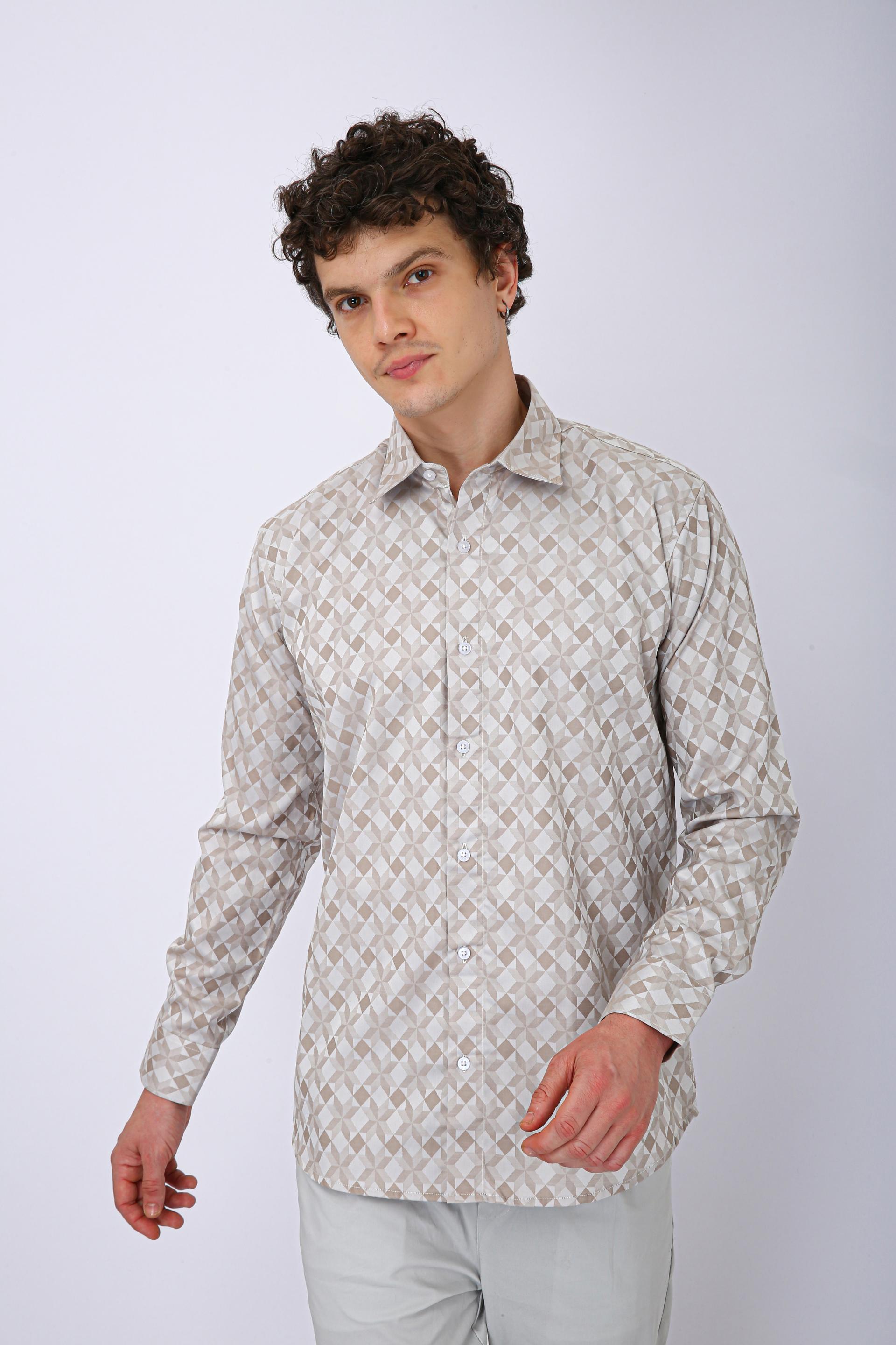 Premium Geometric Printed Casual Shirt - Ivory