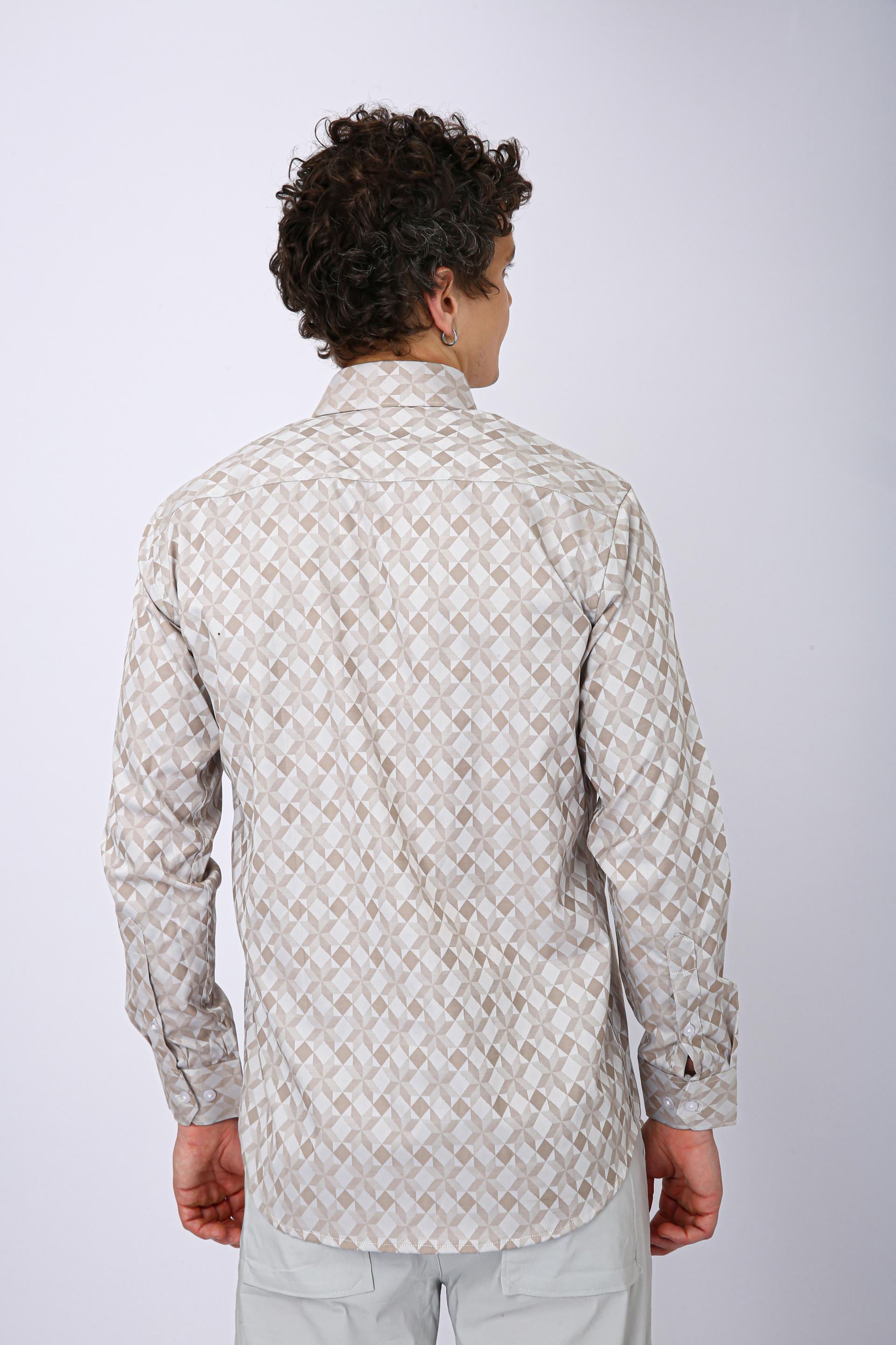 Premium Geometric Printed Casual Shirt - Ivory