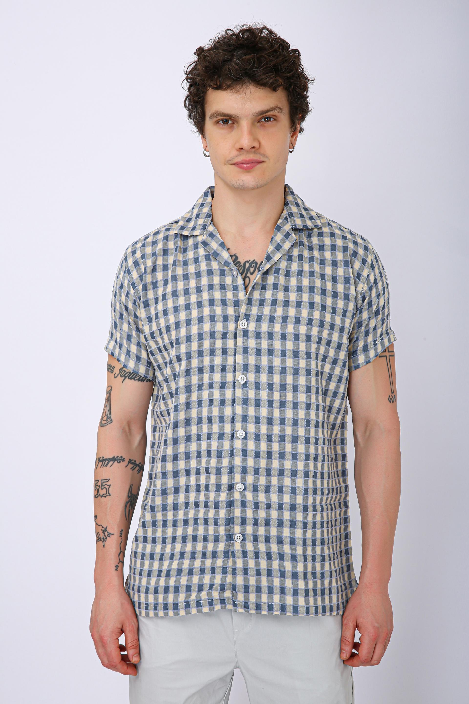 Men's Premium Checked Resort Shirt - Sky Blue